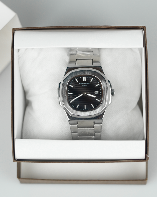 Patek Philippe Nautilus - Classic Black Dial with Stainless Steel Chain