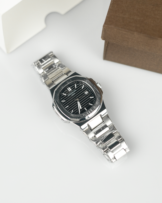 Patek Philippe Nautilus - Classic Black Dial with Stainless Steel Chain