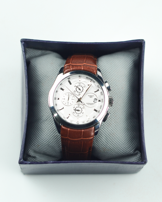 Tissot 1853 - Chrome Dial with Brown Leather Belts (Chronographs)